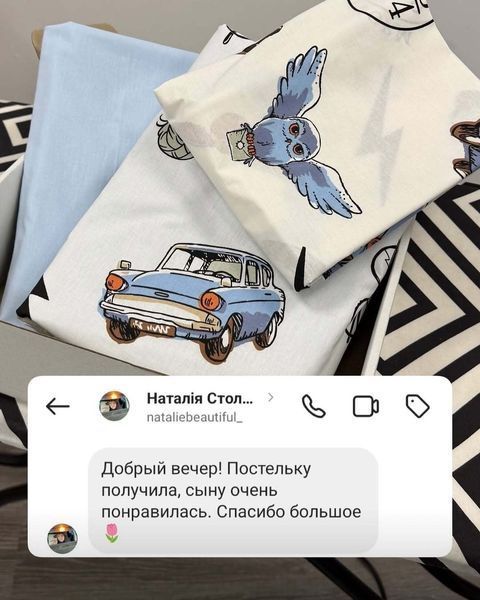 Постільна білизна Гаррі Поттер на білому з сірим Півтораспальний 1022 фото